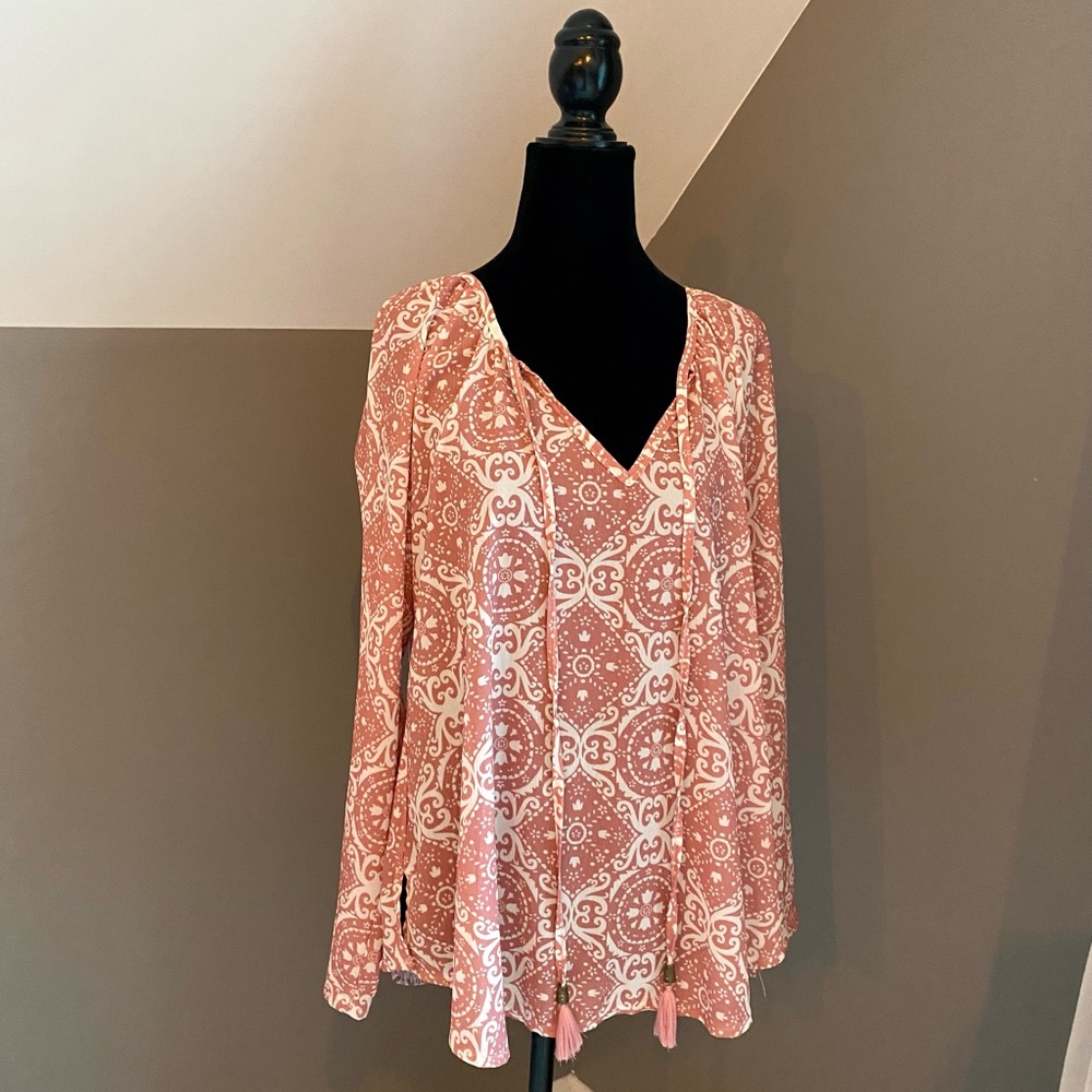 Miholl ladies tunic, mauve and white, size M